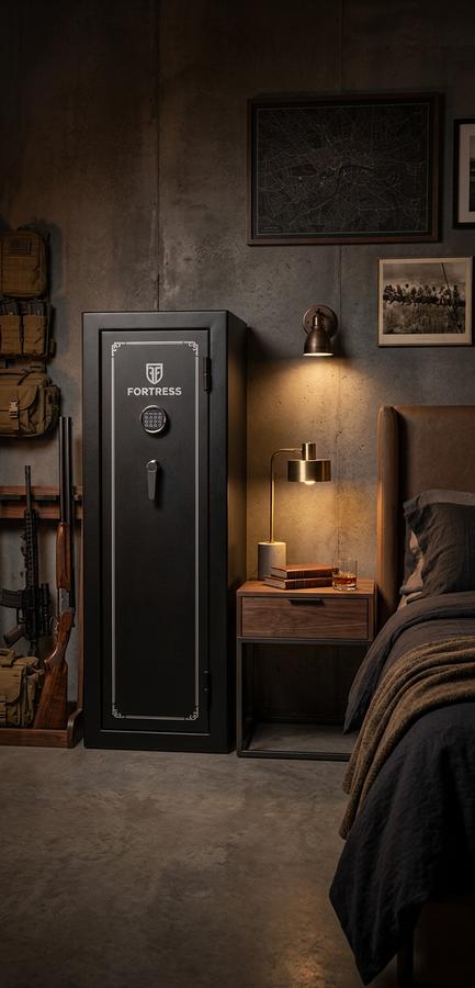 Fortress 24-Gun fire safe with electronic lock in garage